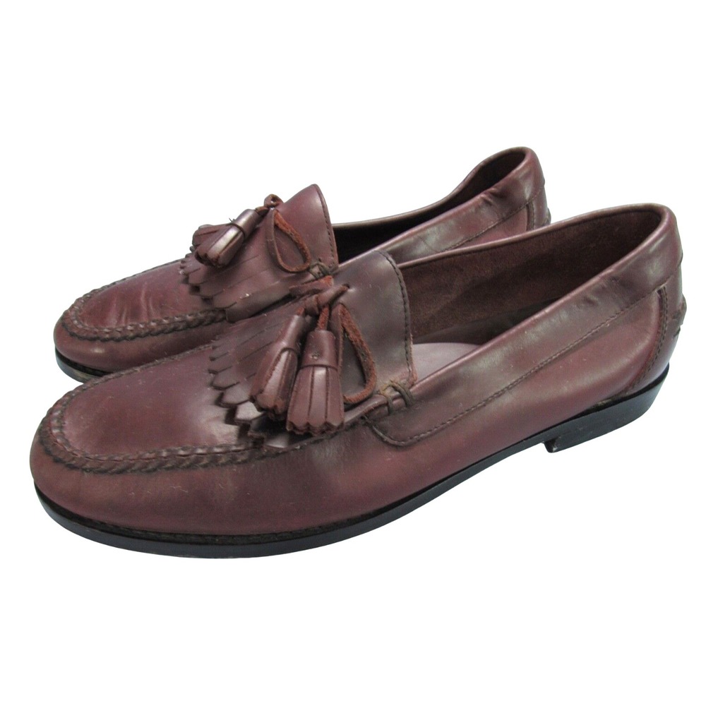 BASS Vintage BROWN Leather TASSEL KILTIE Slip-On COMFORT Dress Shoes LOAFERS 10M